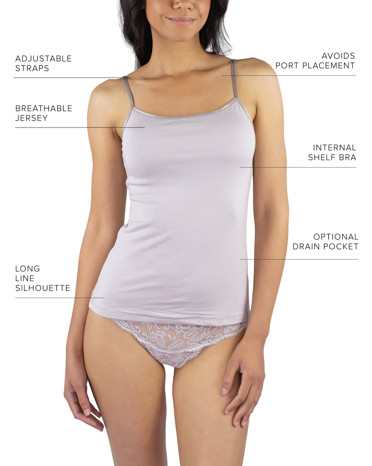 Maia Sustainable Jersey Cami, Mauve (Soft, Supportive, Breathable)
