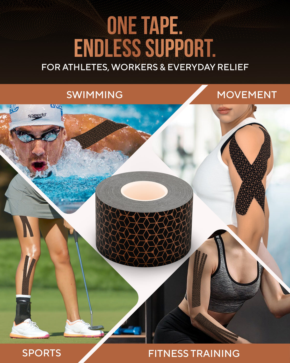 Copper Infused Kinesiology Tape – 2 Rolls (40 Precut Strips) For Support and Recovery