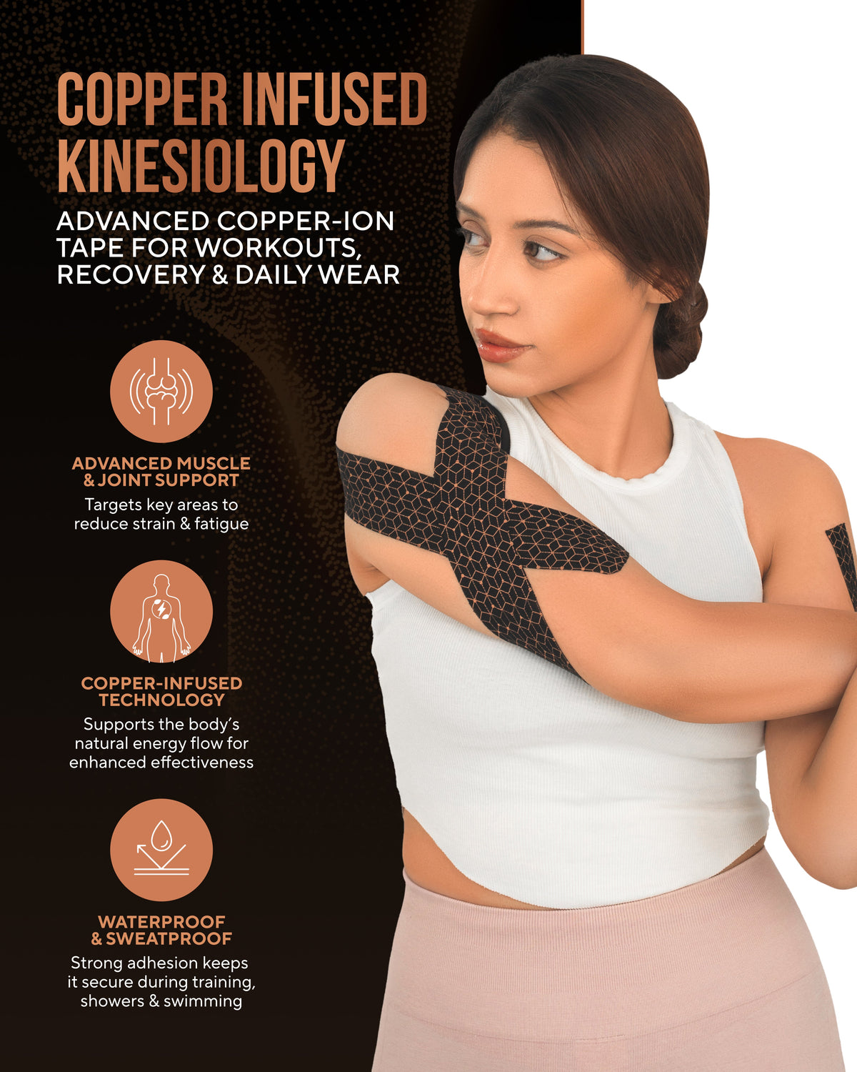 Copper Infused Kinesiology Tape – 2 Rolls (40 Precut Strips) For Support and Recovery
