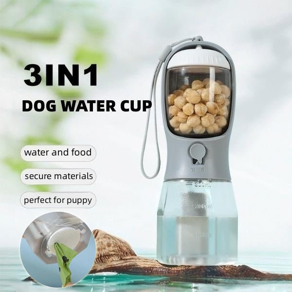 Dog Water Cup, Food Storage and Garbage (waste) Bag Three-in-one Portable Carrier