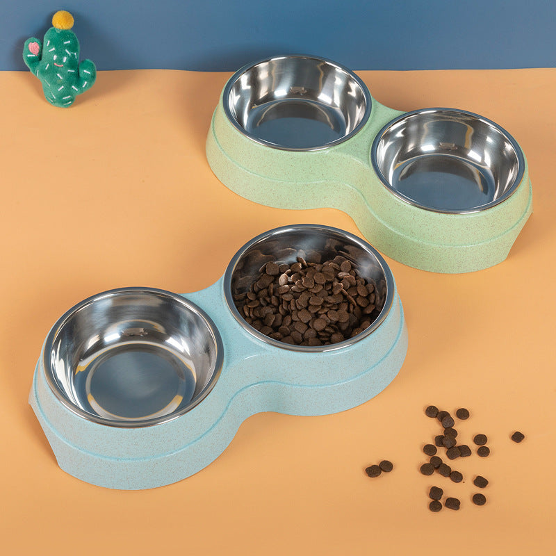 Double Pet Bowls Dog Food and Water Feeder Stainless Steel