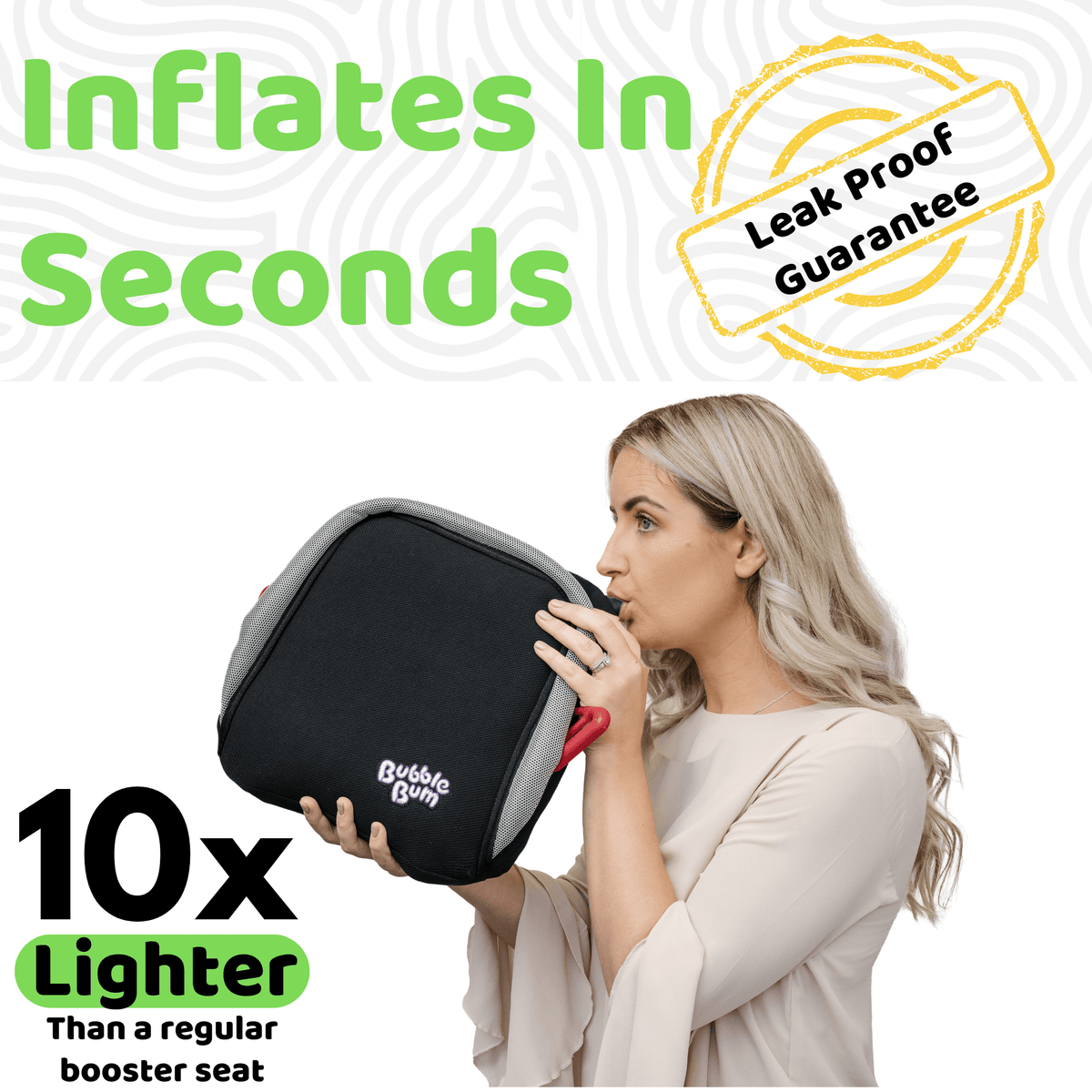 BubbleBum Inflatable Travel Booster Seat for Kids (Ages 4–11, 40 - 100lbs)