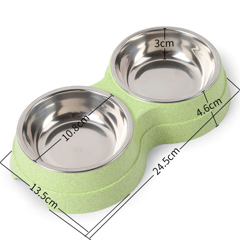 Double Pet Bowls Dog Food and Water Feeder Stainless Steel