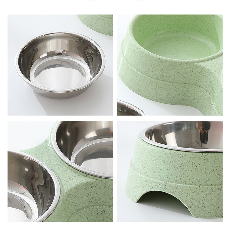 Double Pet Bowls Dog Food and Water Feeder Stainless Steel