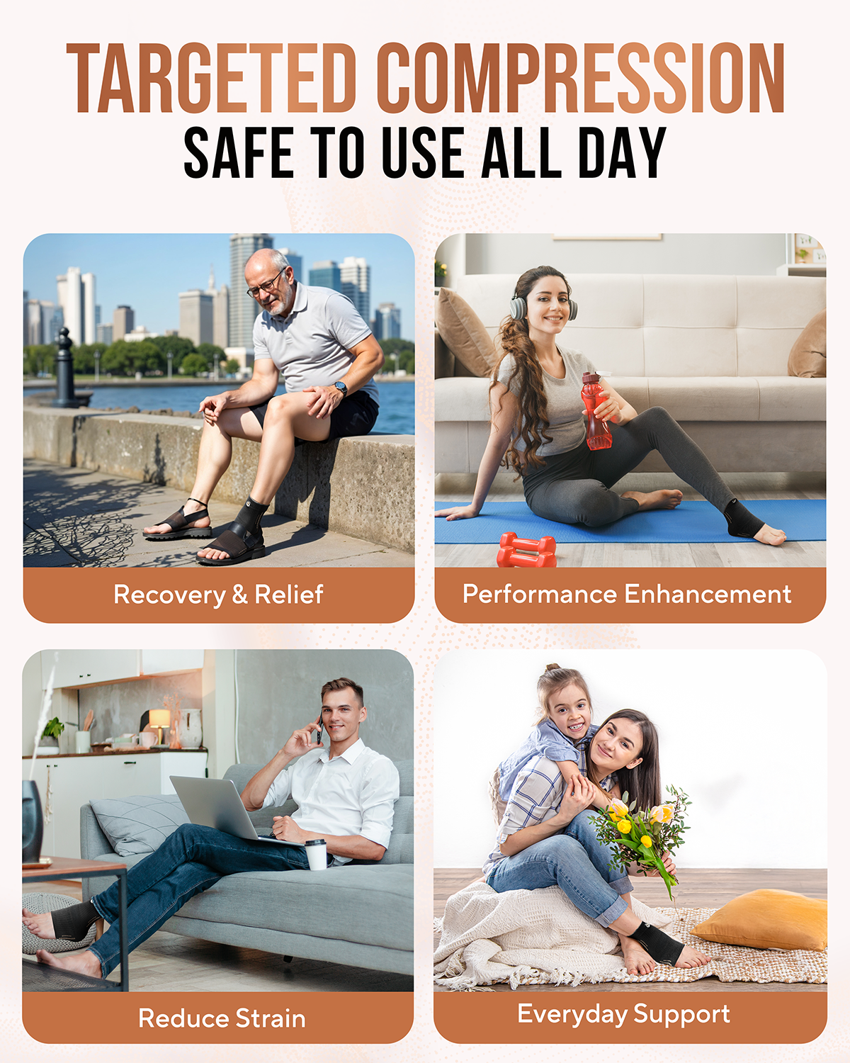 Copper Compression Ankle Brace Sleeves (2 Pack) Improve Circulation, Swelling and Mobility