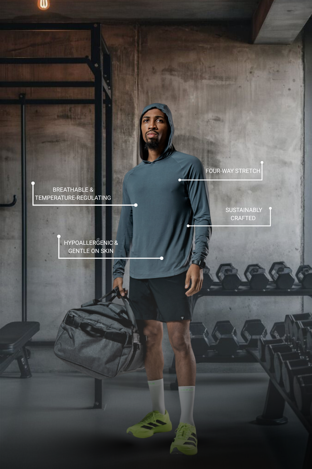 Men's Terra Recovery Element (Ash Gray) Hoodie Shirt (Soft, Breathable, lightweight, Wicking)