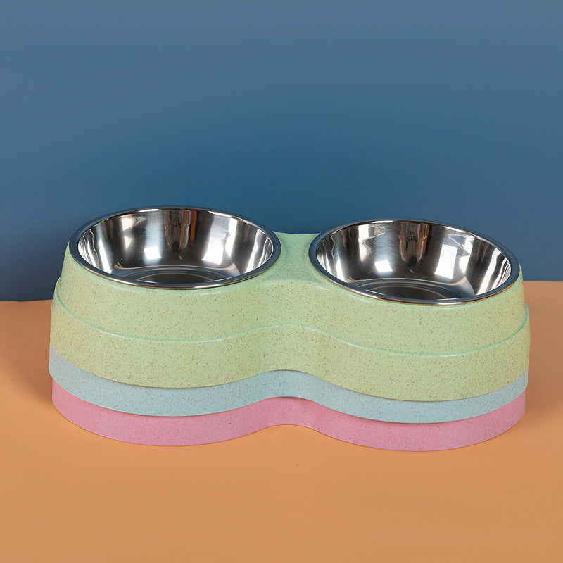 Double Pet Bowls Dog Food and Water Feeder Stainless Steel
