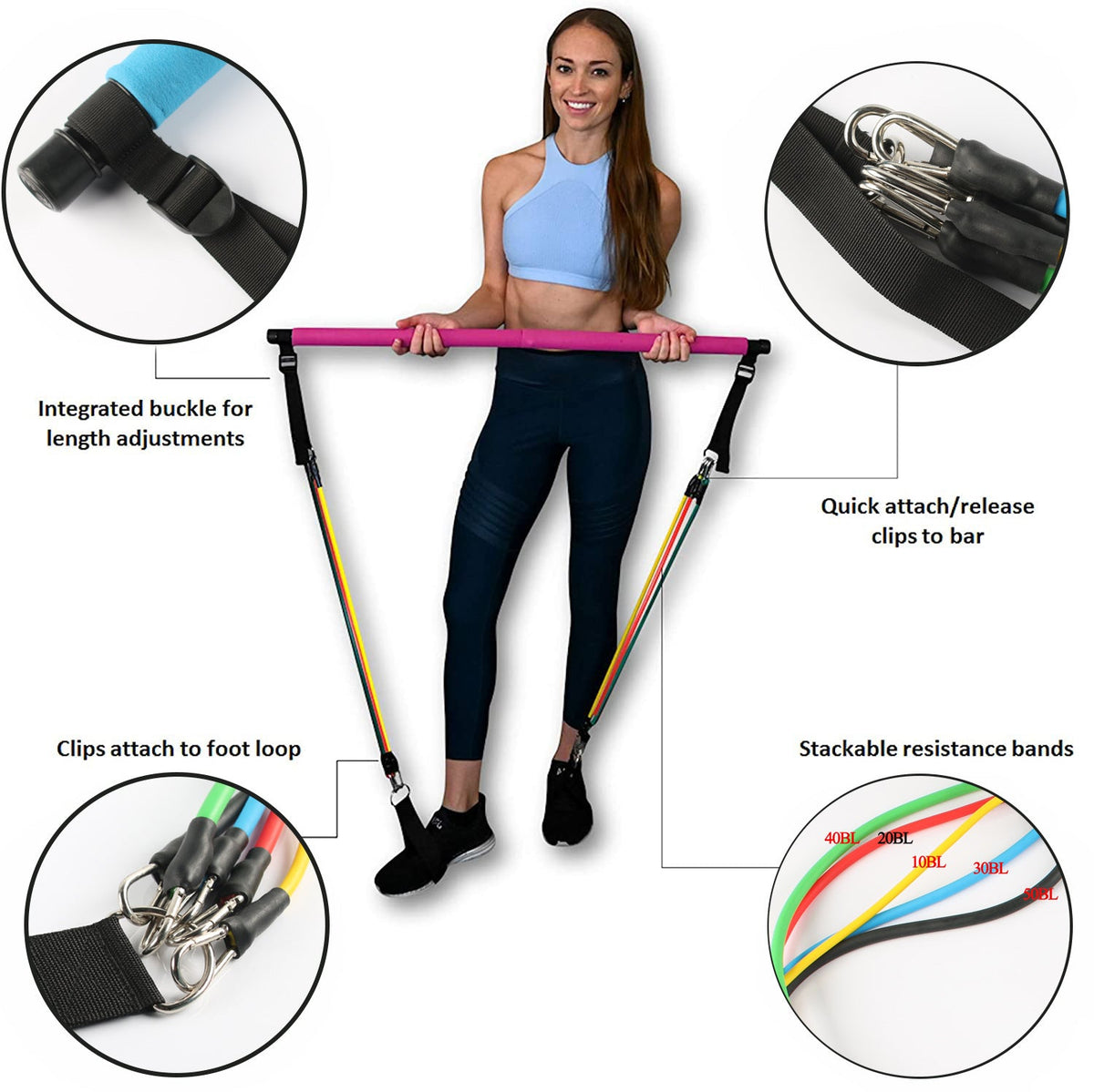 Fitness Yoga Pilates Elastic Resistance Bar Portable Gym