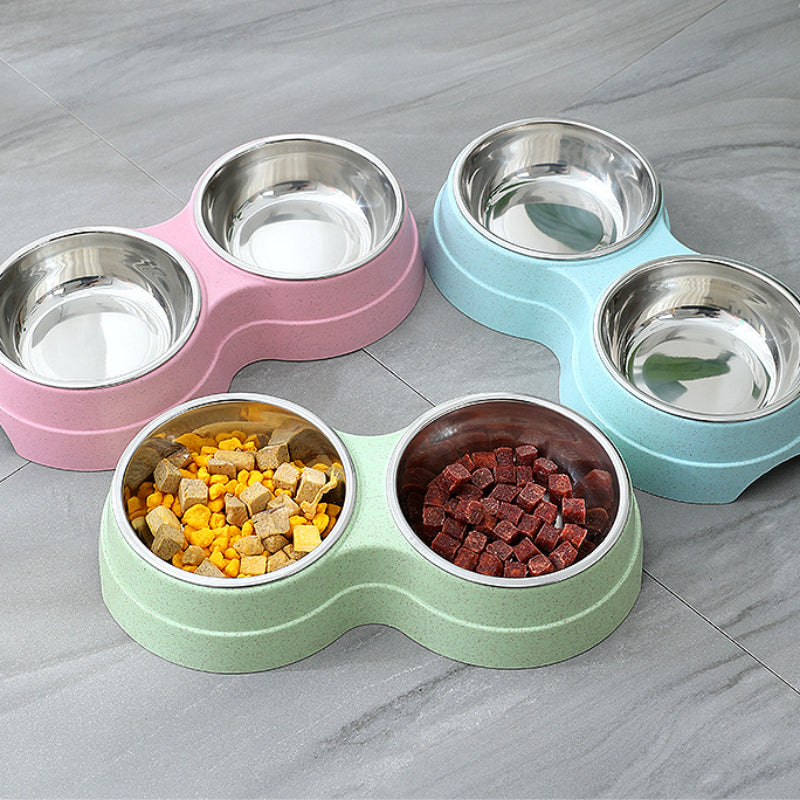 Double Pet Bowls Dog Food and Water Feeder Stainless Steel