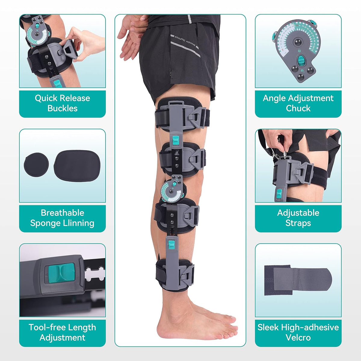Hinged Post Op Knee Brace (ACL, MCL, PCL, and Meniscus Injury Recovery and Support).