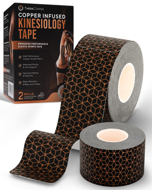 Copper Infused Kinesiology Tape – 2 Rolls (40 Precut Strips) For Support and Recovery
