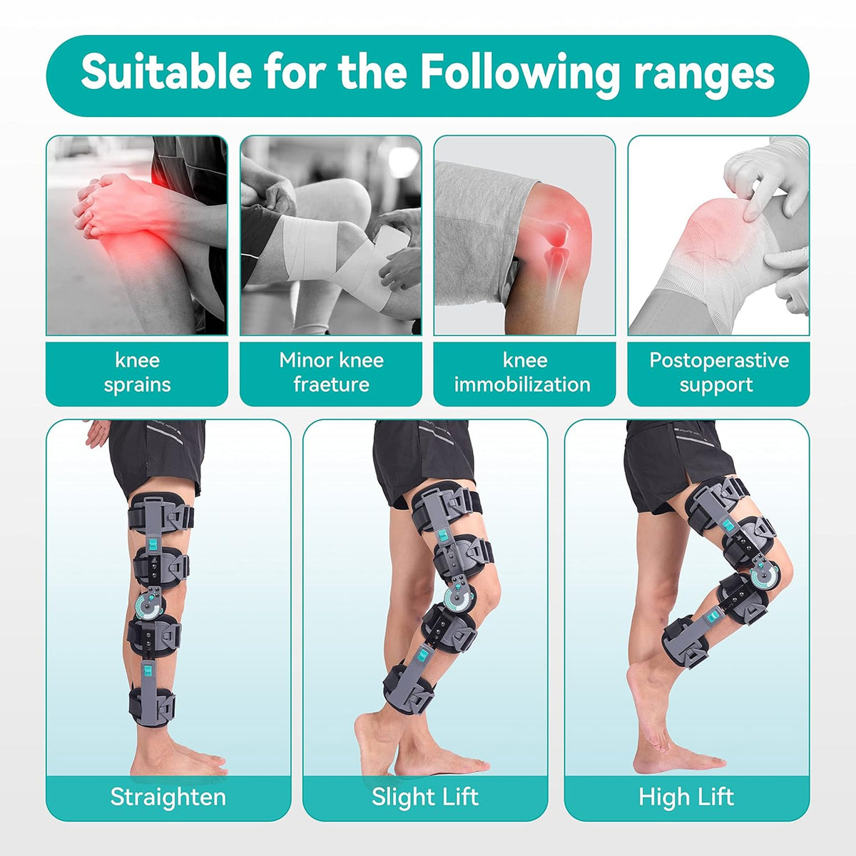 Hinged Post Op Knee Brace (ACL, MCL, PCL, and Meniscus Injury Recovery and Support).