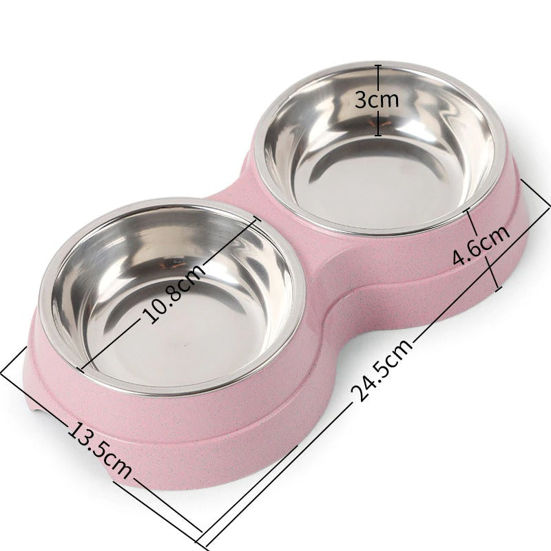 Double Pet Bowls Dog Food and Water Feeder Stainless Steel