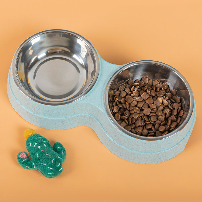 Double Pet Bowls Dog Food and Water Feeder Stainless Steel