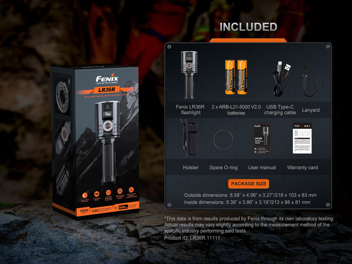 Fenix LR36R White Laser Searching Flashlight (10,000 Lumen) Rechargeable (Black)