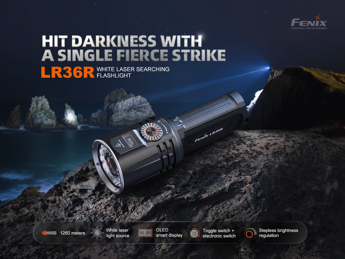 Fenix LR36R White Laser Searching Flashlight (10,000 Lumen) Rechargeable (Black)