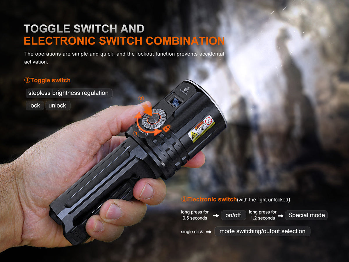 Fenix LR36R White Laser Searching Flashlight (10,000 Lumen) Rechargeable (Black)