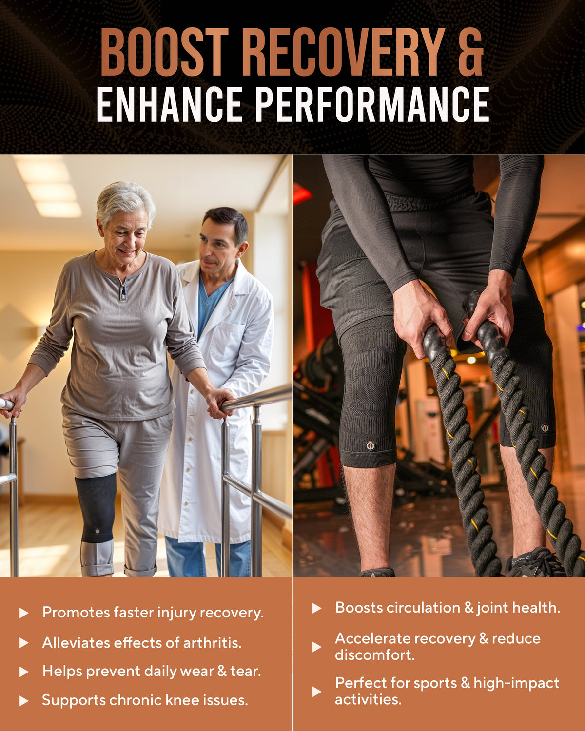 Copper Compression Knee Sleeves (2 Pack) Improve Circulation, Swelling and Mobility