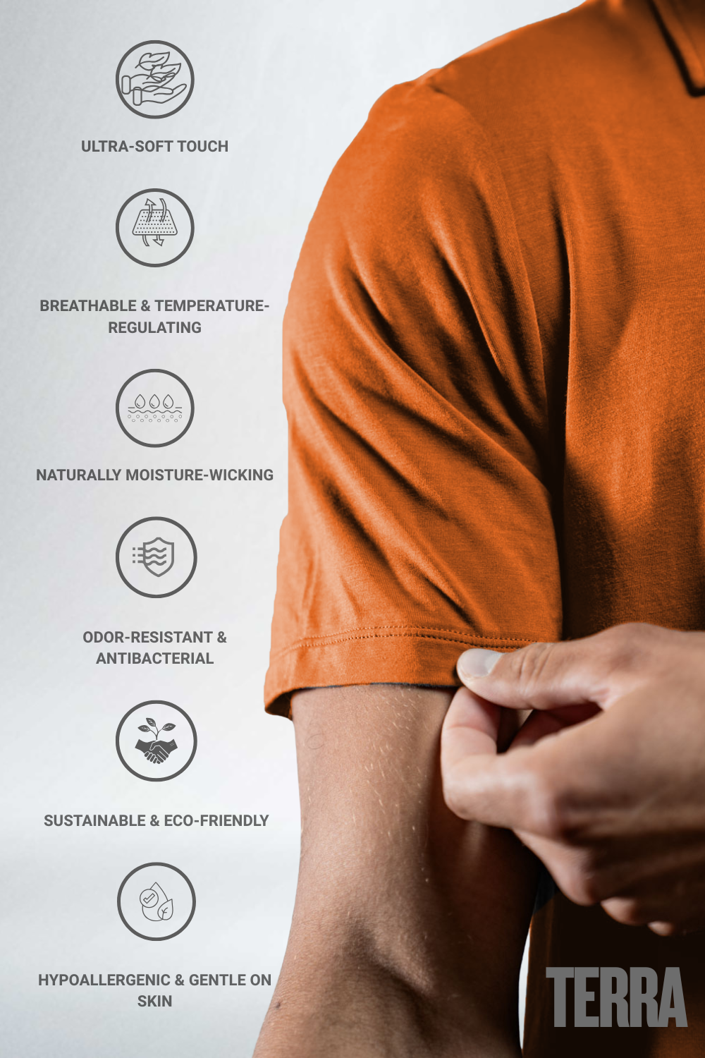 Men's Terra Recovery Polo (Sunfire Clay) Engineered with a structured yet flexible fit