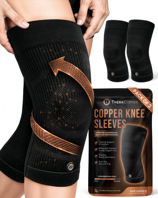 Copper Compression Knee Sleeves (2 Pack) Improve Circulation, Swelling and Mobility