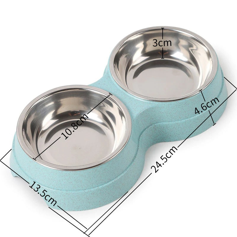 Double Pet Bowls Dog Food and Water Feeder Stainless Steel