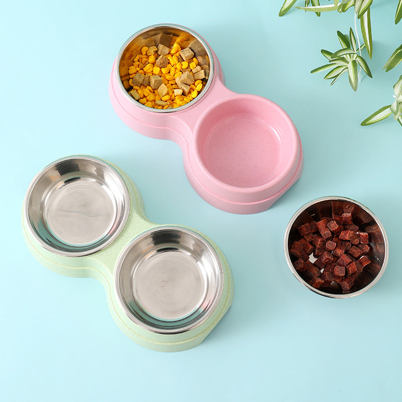 Double Pet Bowls Dog Food and Water Feeder Stainless Steel