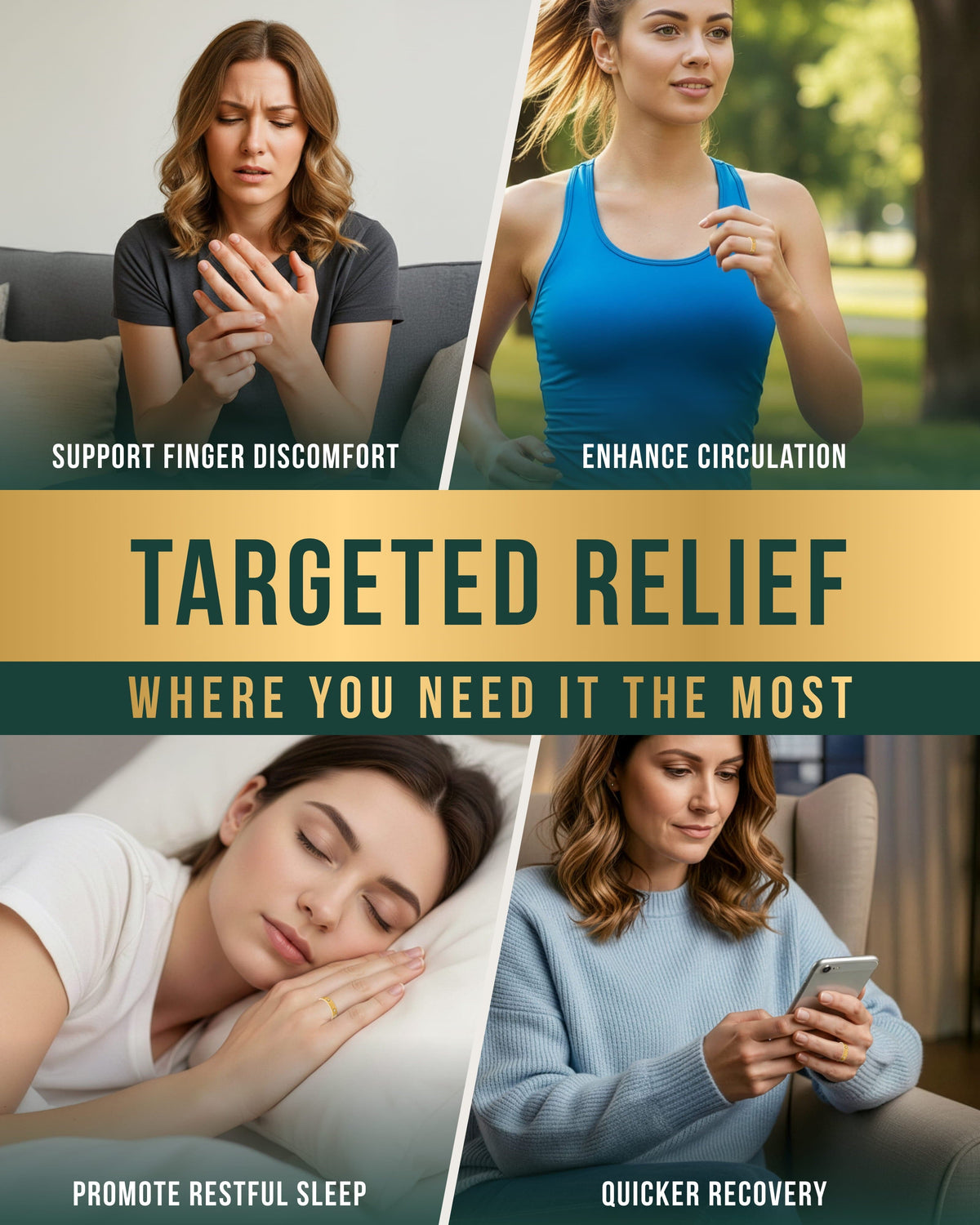 Crystal Magnetic Therapy Ring (Gold) - Target Finger and Knuckle Pain and Inflammation