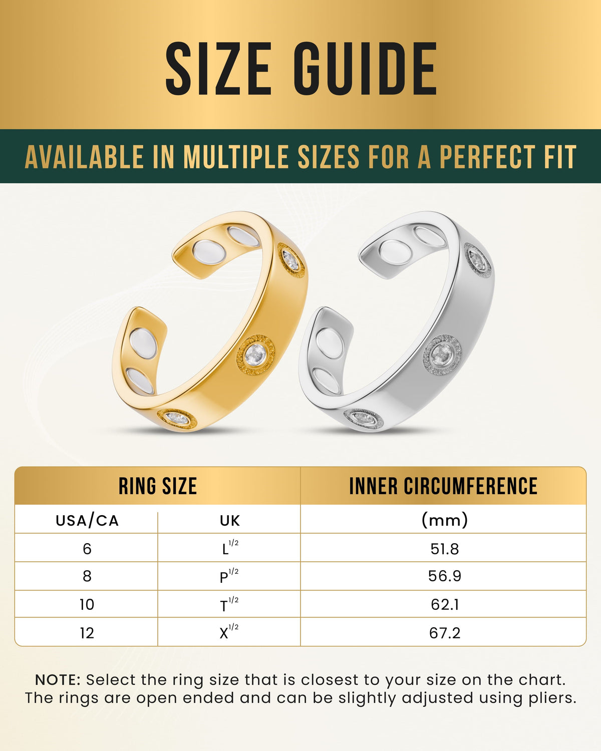 Crystal Magnetic Therapy Ring (Gold) - Target Finger and Knuckle Pain and Inflammation