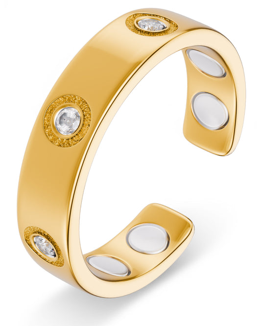Crystal Magnetic Therapy Ring (Gold) - Target Finger and Knuckle Pain and Inflammation