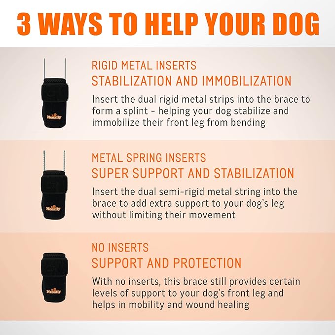 NeoAlly 3-in-1 Front Leg Dog Splint Brace: Rigid & Spring Inserts (Size XXS - XL)