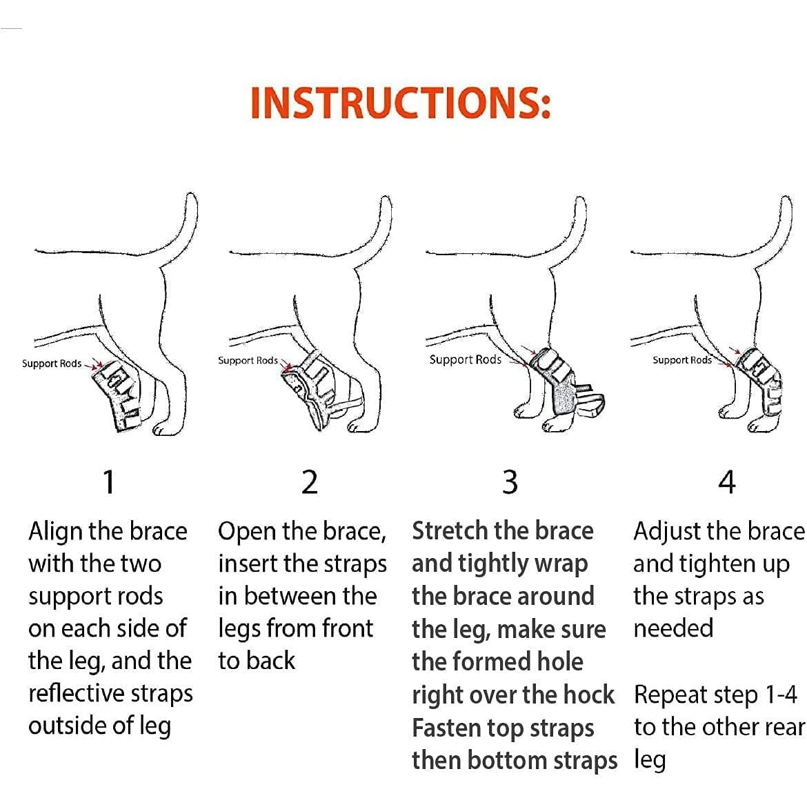 NeoAlly 3-in-1 Long Rear Leg Hock Brace - Rigid and Spring Inserts (Dog Sizes XS - XXL)