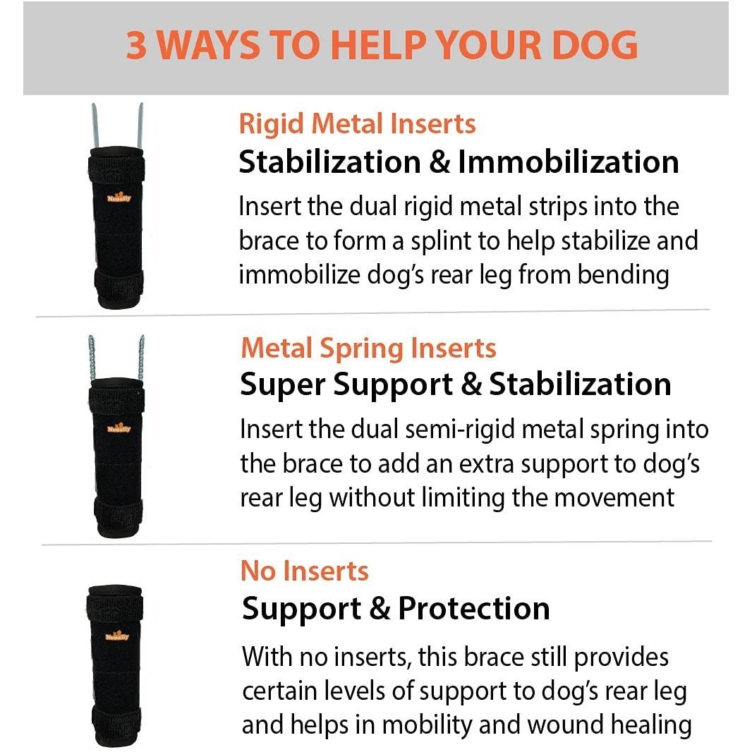 NeoAlly 3-in-1 Long Rear Leg Hock Brace - Rigid and Spring Inserts (Dog Sizes XS - XXL)
