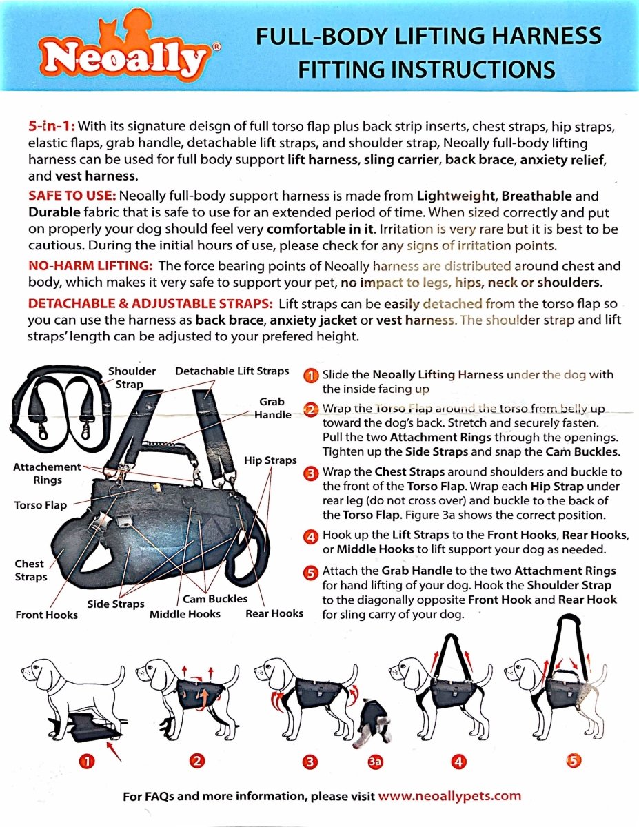 NeoAlly 5-in-1 Sturdy Dog Lift Harness Full Body Support (Size Small - XLarge)