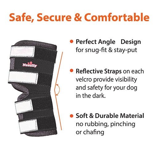 NeoAlly Dog Rear Leg Hock Brace with Safety Reflective Straps (Size XS - XXL)