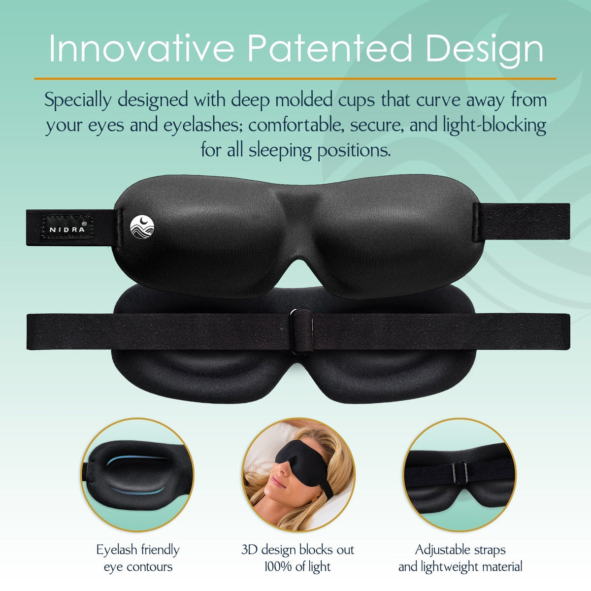 Nidra® Sleep Mask - 3D contoured eye mask designed for complete comfort in darkness